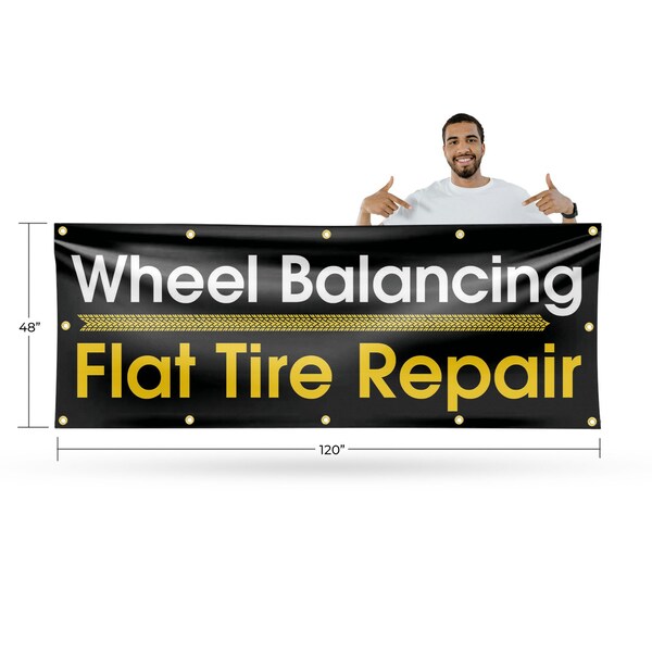 Signmission Wheel Balancing Flat Tire Repair, 48 Inch x 120 Inch, Vinyl Banner - B-120-30941