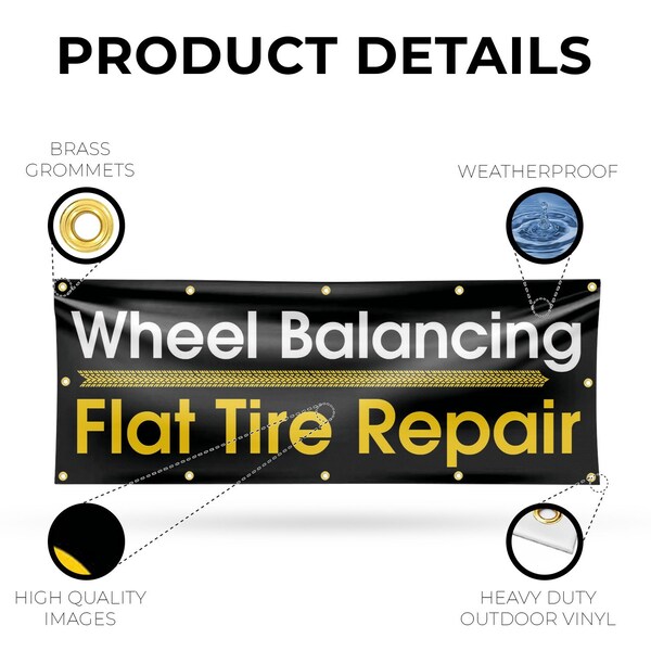 Signmission Wheel Balancing Flat Tire Repair, 48 Inch x 120 Inch, Vinyl Banner - B-120-30941