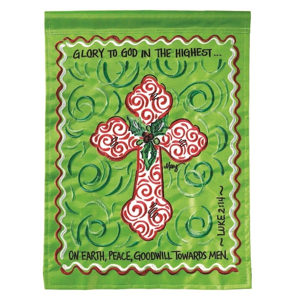 Dicksons 13 x 18 in. Double Applique Cross Glory To God Polyester Garden Flag - M011067