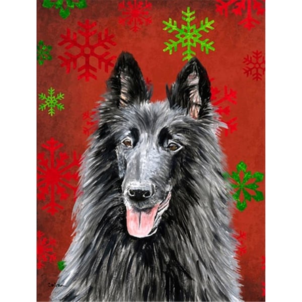 Patioplus 11 x 15 In. Belgian Sheepdog Red And Green Snowflakes Holiday Christmas Flag; Garden Size - PA245673