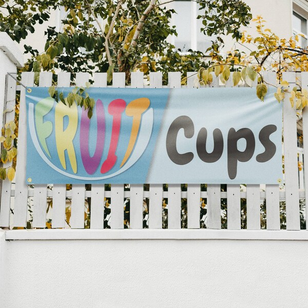 Signmission Fruit Cups, 18 Inch x 48 Inch, Vinyl Banner - B-30663