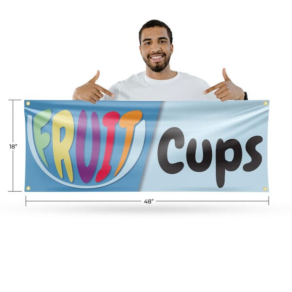Signmission Fruit Cups, 18 Inch x 48 Inch, Vinyl Banner - B-30663