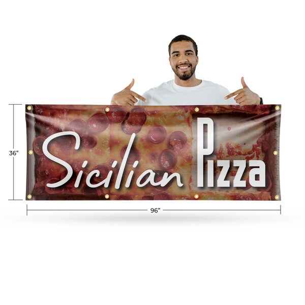 Signmission Sicilian Pizza, 36 Inch x 96 Inch, Vinyl Banner - B-96-30854