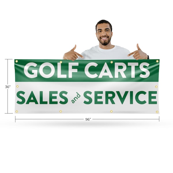 Signmission Golf Carts Sales and Service, 36 Inch x 96 Inch, Vinyl Banner - B-96-30677