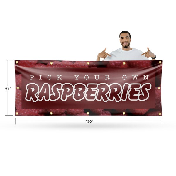 Signmission Pick Your Own Raspberries, 48 Inch x 120 Inch, Vinyl Banner - B-120-30797