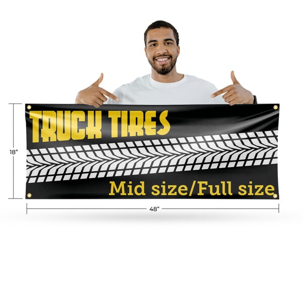 Signmission Truck Tires Mid Size Full Size, 18 Inch x 48 Inch, Vinyl Banner - B-30896