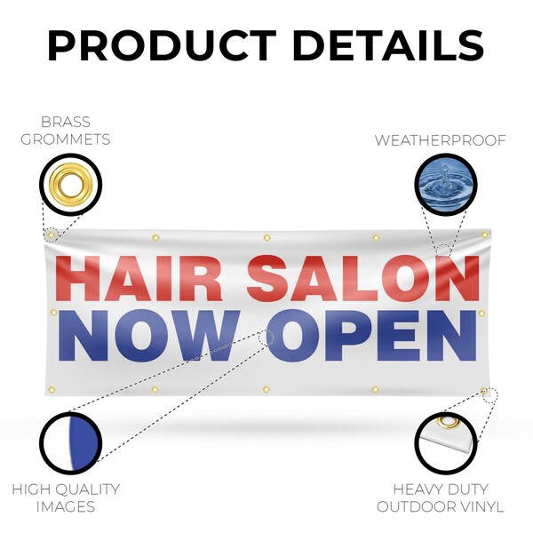Signmission Hair Salon Now Open, 48 Inch x 120 Inch, Vinyl Banner - B-120-30689