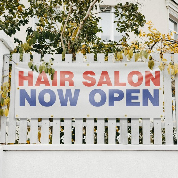 Signmission Hair Salon Now Open, 48 Inch x 120 Inch, Vinyl Banner - B-120-30689