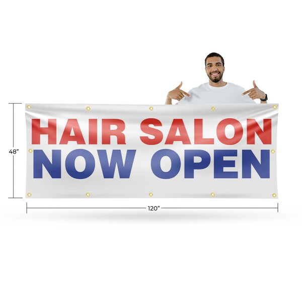 Signmission Hair Salon Now Open, 48 Inch x 120 Inch, Vinyl Banner - B-120-30689