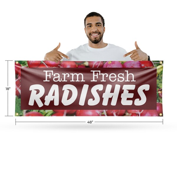 Signmission Farm Fresh Radishes, 18 Inch x 48 Inch, Vinyl Banner - B-30613
