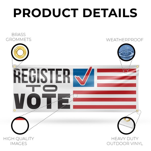 Signmission Register to Vote, 18 Inch x 48 Inch, Vinyl Banner - B-30832