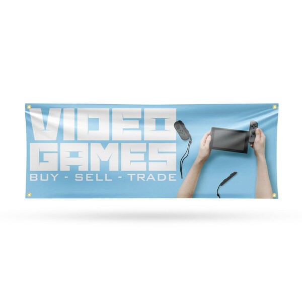 Signmission Video Games Buy Sell Trade, 18 Inch x 48 Inch, Vinyl Banner - B-30916