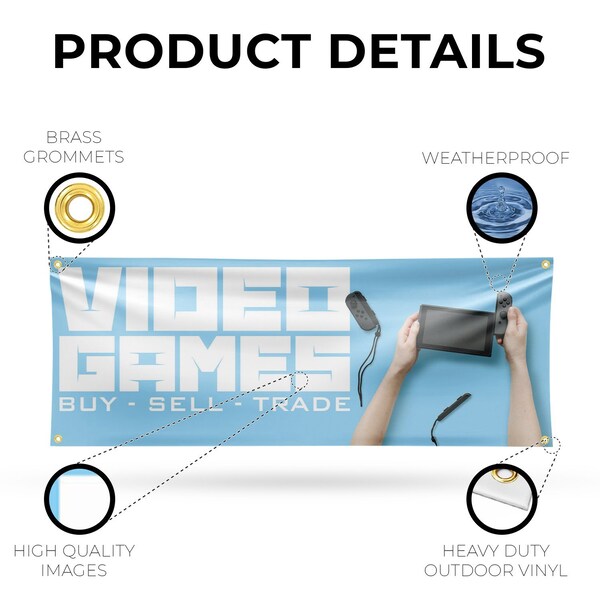 Signmission Video Games Buy Sell Trade, 18 Inch x 48 Inch, Vinyl Banner - B-30916