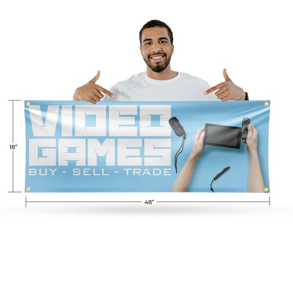 Signmission Video Games Buy Sell Trade, 18 Inch x 48 Inch, Vinyl Banner - B-30916