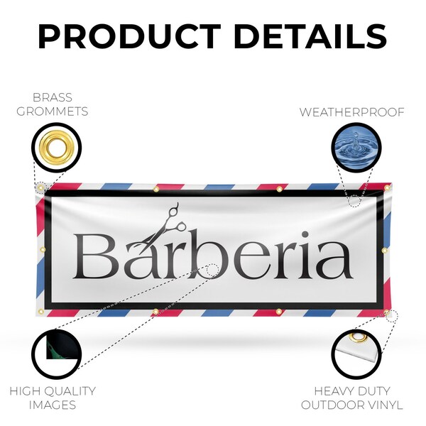 Signmission Barberia, 36 Inch x 96 Inch, Vinyl Banner - B-96-30482