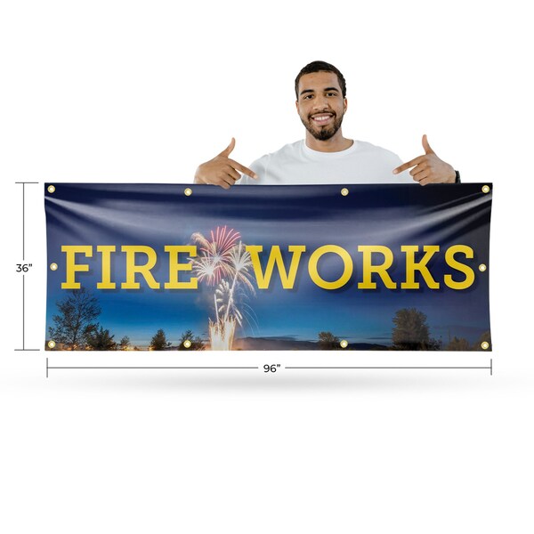 Signmission Fireworks, 36 Inch x 96 Inch, Vinyl Banner - B-96-30629