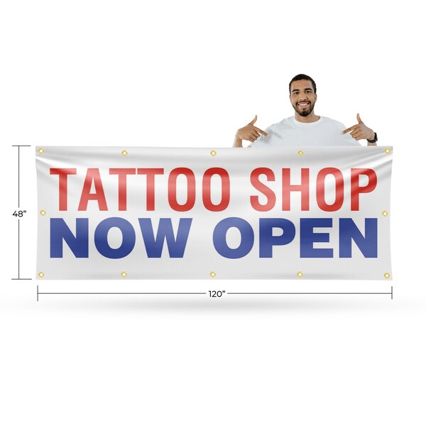 Signmission Tattoo Shop Now Open, 48 Inch x 120 Inch, Vinyl Banner - B-120-30881