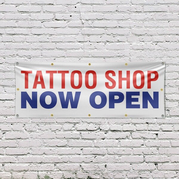 Signmission Tattoo Shop Now Open, 48 Inch x 120 Inch, Vinyl Banner - B-120-30881