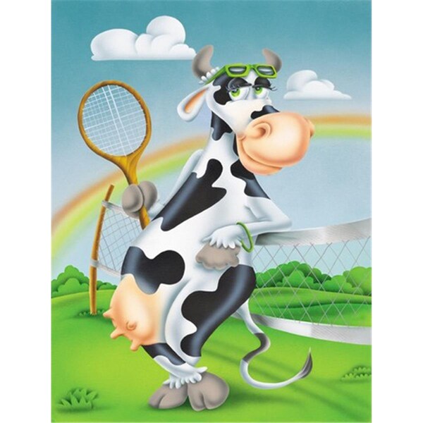 Patioplus Cow Playing Tennis Flag Canvas House Size - PA2557869