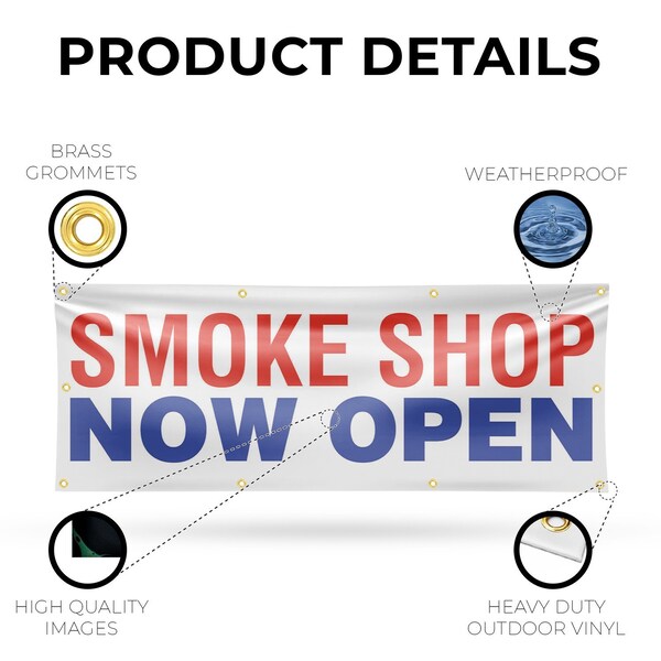 Signmission Smoke Shop Now Open, 36 Inch x 96 Inch, Vinyl Banner - B-96-30857