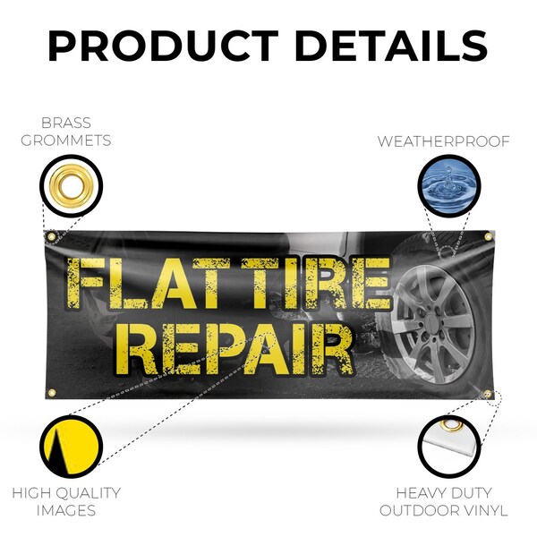 Signmission Flat Tire Repair, 18 Inch x 48 Inch, Vinyl Banner - B-30632