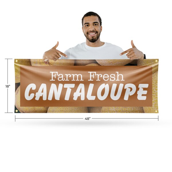 Signmission Farm Fresh Cantaloupe, 18 Inch x 48 Inch, Vinyl Banner - B-30584