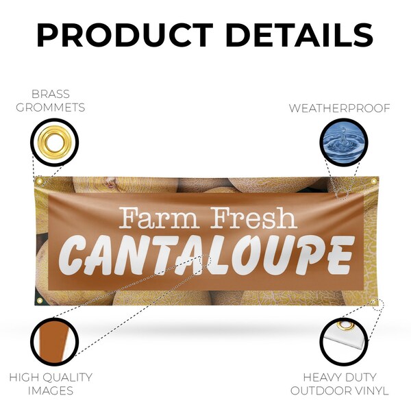 Signmission Farm Fresh Cantaloupe, 18 Inch x 48 Inch, Vinyl Banner - B-30584