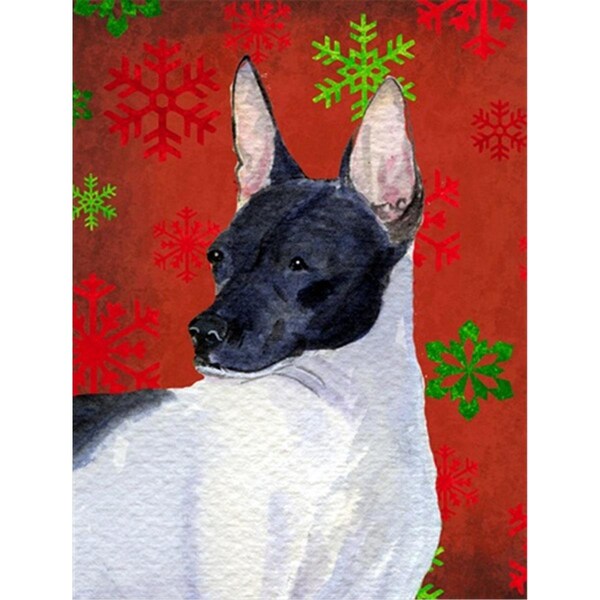 Patioplus 11 x 15 in. Rat Terrier Red And Green Snowflakes Holiday Christmas Flag Garden Size - PA247864