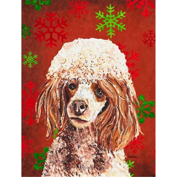 Patioplus Red Miniature Poodle Red Snowflakes Holiday Flag Garden Size - PA246972