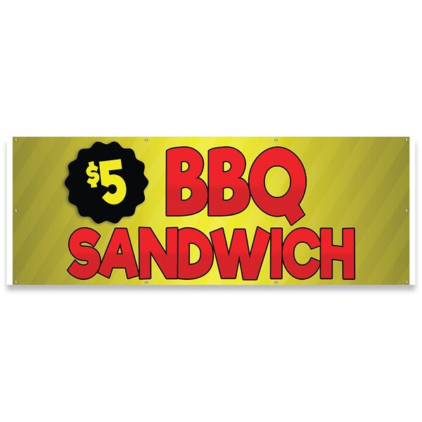 Signmission $5 BBQ Sandwich Banner Concession Stand Food Truck Single Sided - B-96-30001