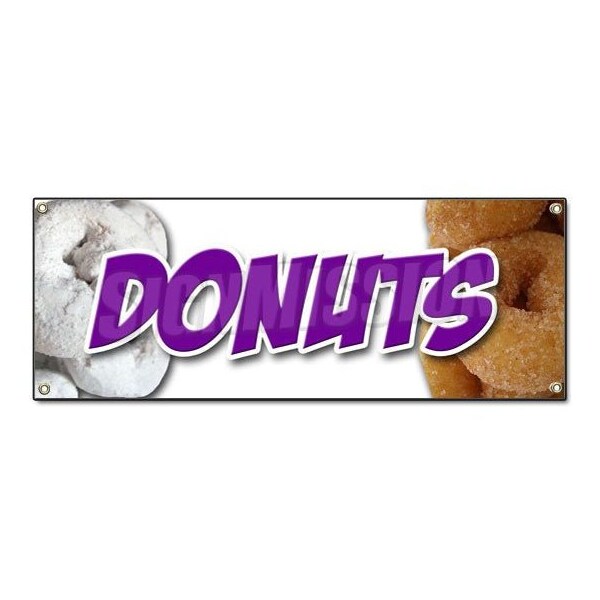 Signmission DONUTS 1 BANNER SIGN donut fried dough signs hot fresh made glazed sugar - B-DONUTS1