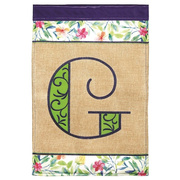 Magnolia Gardens 13 x 18 in Double Applique Monogram G Spring Burlap  Print Garden Flag - M030079
