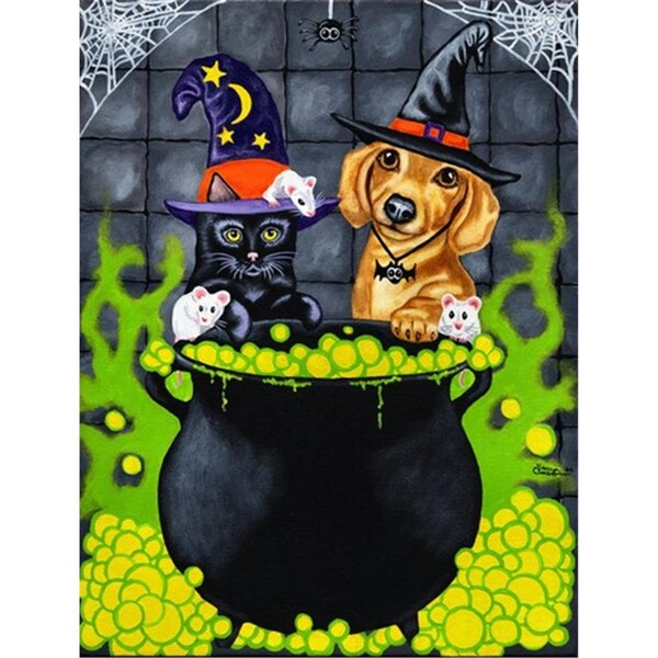 Patioplus Brewing Up Trouble Halloween Dachshund Flag Canvas House Size - PA888738