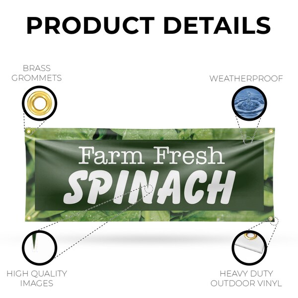 Signmission Farm Fresh Spinach, 18 Inch x 48 Inch, Vinyl Banner - B-30615