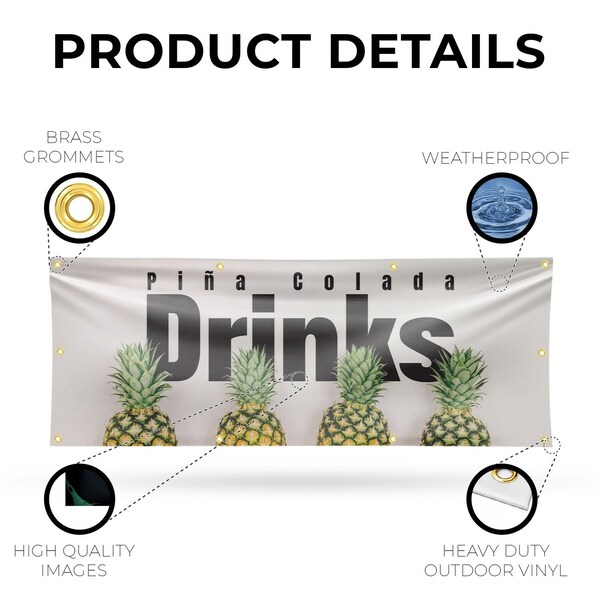 Signmission Pina Colada Drinks, 36 Inch x 96 Inch, Vinyl Banner - B-96-30803