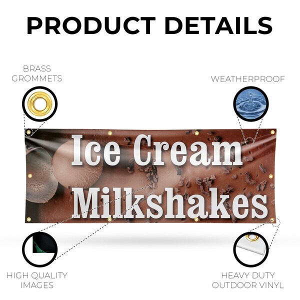 Signmission Ice Cream Milkshakes, 36 Inch x 96 Inch, Vinyl Banner - B-96-30703