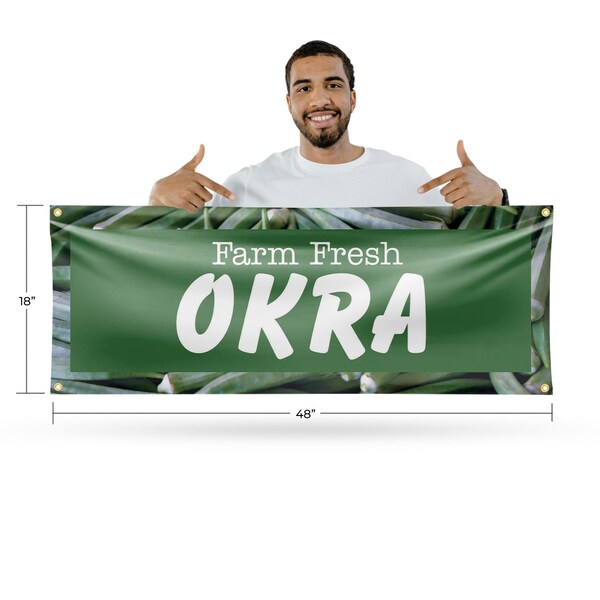 Signmission Farm Fresh Okra, 18 Inch x 48 Inch, Vinyl Banner - B-30603