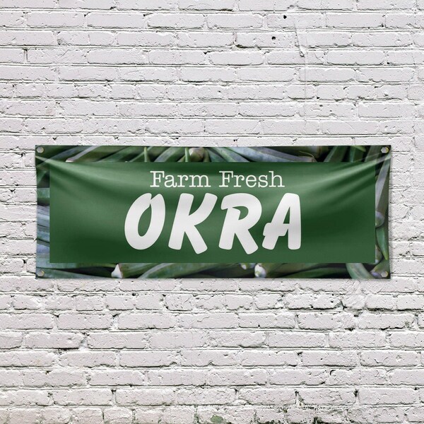 Signmission Farm Fresh Okra, 18 Inch x 48 Inch, Vinyl Banner - B-30603