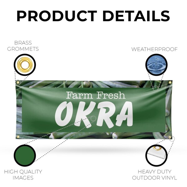 Signmission Farm Fresh Okra, 18 Inch x 48 Inch, Vinyl Banner - B-30603