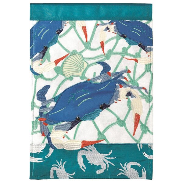 Dicksons 13 x 18 in Flag Double Applique Blue Crab Polyester Garden - M011124