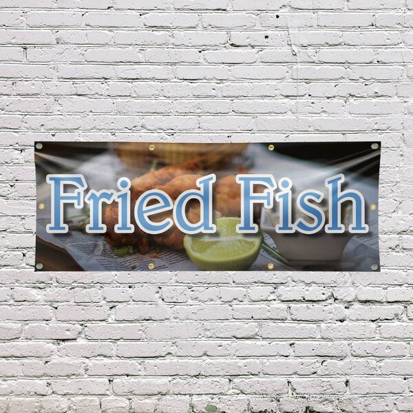 Signmission Fried Fish, 36 Inch x 96 Inch, Vinyl Banner - B-96-30660