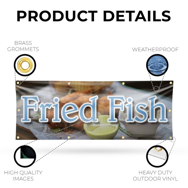 Signmission Fried Fish, 36 Inch x 96 Inch, Vinyl Banner - B-96-30660