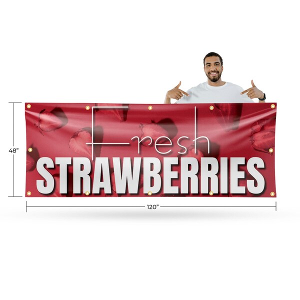 Signmission Fresh Strawberries, 48 Inch x 120 Inch, Vinyl Banner - B-120-30659