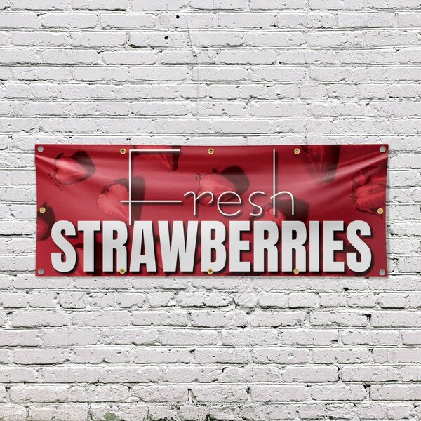 Signmission Fresh Strawberries, 48 Inch x 120 Inch, Vinyl Banner - B-120-30659