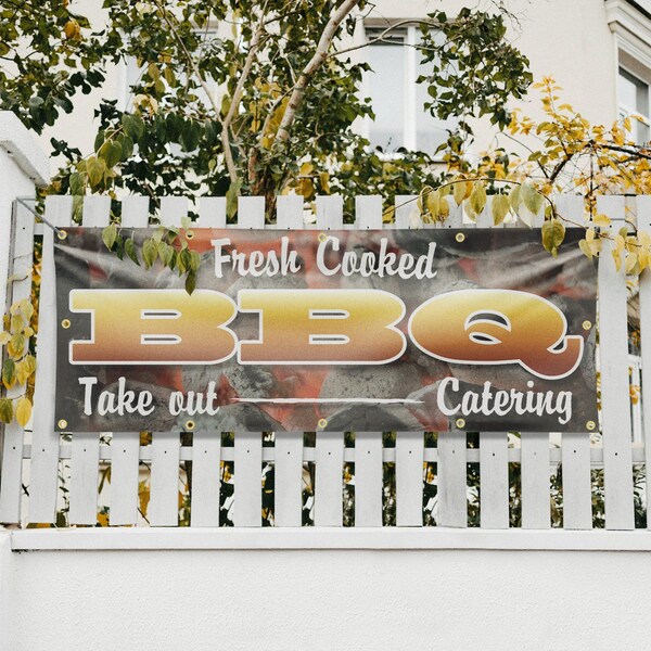 Signmission Fresh Cooked BBQ Take Out Catering, 48 Inch x 120 Inch, Vinyl Banner - B-120-30654