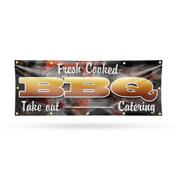 Signmission Fresh Cooked BBQ Take Out Catering, 48 Inch x 120 Inch, Vinyl Banner - B-120-30654