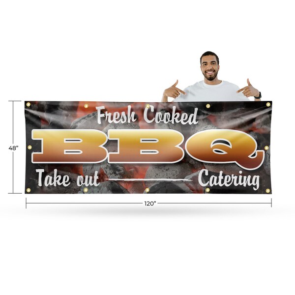 Signmission Fresh Cooked BBQ Take Out Catering, 48 Inch x 120 Inch, Vinyl Banner - B-120-30654
