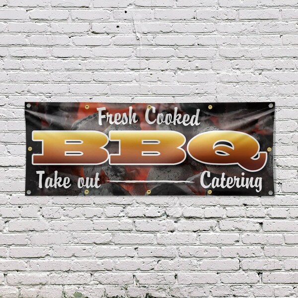 Signmission Fresh Cooked BBQ Take Out Catering, 48 Inch x 120 Inch, Vinyl Banner - B-120-30654