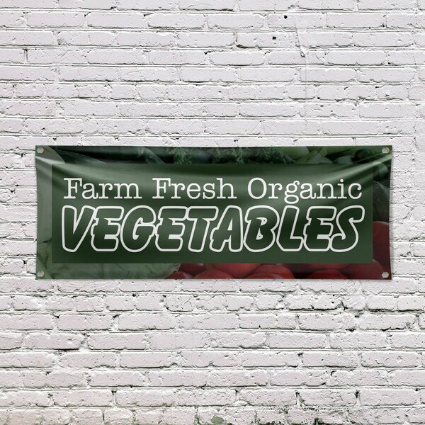 Signmission Farm Fresh Organic Vegetables, 18 Inch x 48 Inch, Vinyl Banner - B-30606