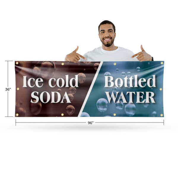 Signmission Ice Cold Soda & Bottled, 36 Inch x 96 Inch, Vinyl Banner - B-96-30701